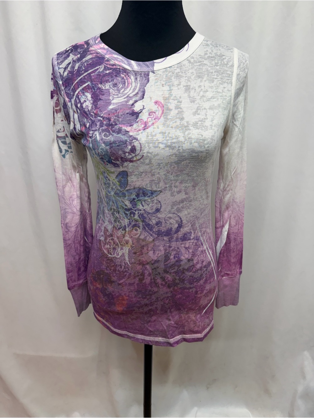 Vintage Y2K Daytrip Purple Floral Butterfly Burnout Long Sleeve Top M USA